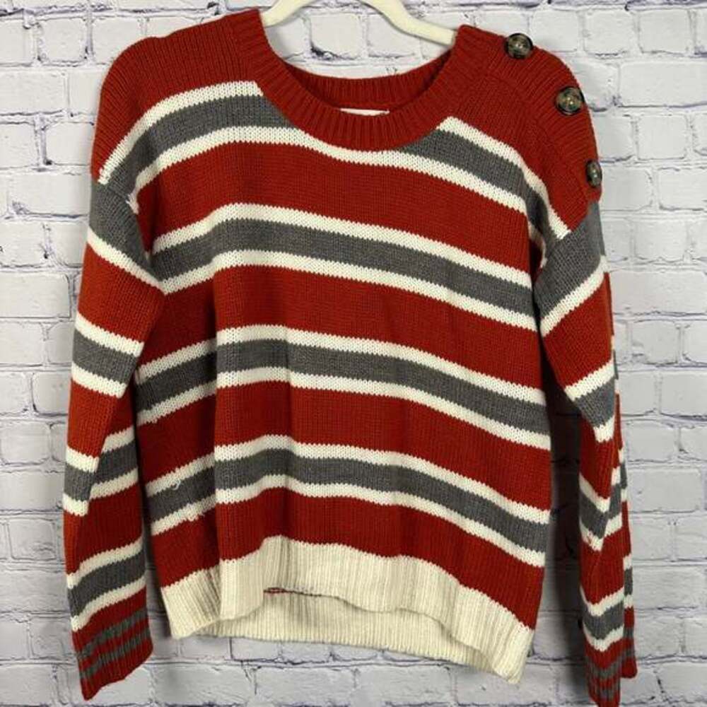 Pink Rose Long Sleeve Striped Sweater Chunky Knit